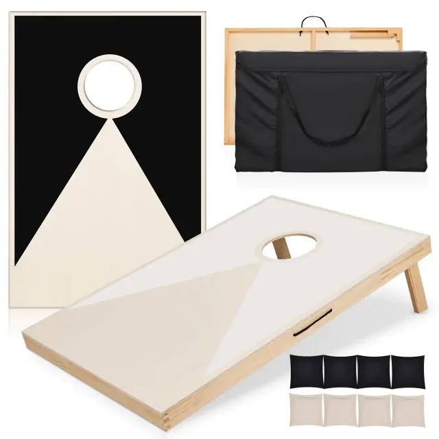 3' x 2' Solid Wood Cornhole Set with 8 Bean Bags and Carrying Case, Portable Outdoor Lawn Game, Black/White