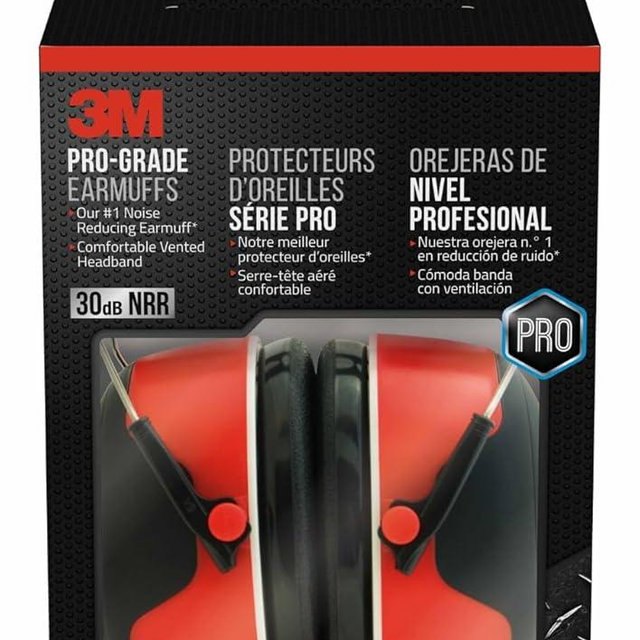 3M Pro-Grade Earmuff, Noise Reduction Rating (NRR) 30 dB, Lightweight & Adjustable Ear Muffs, Reduce Pressure Points For All-Day Comfort, Steel Wire Headband With Rubber Overmold Design (90565-4DC-PS)