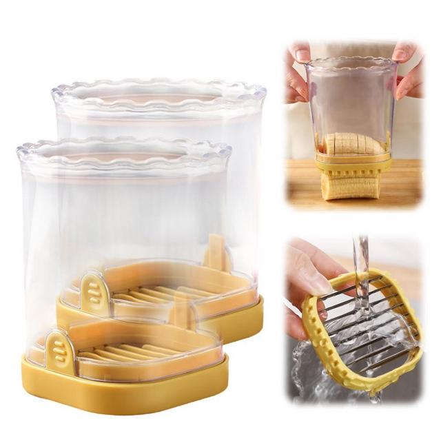 2024 Upgrade Fruit and Vegetable Speed Slicer with Push Plate, Stainless Steel Cup Slicer Fruit Cutter Slicer Vegetable Cutter Cups, Egg Slicer Fruit Slicer Banana Strawberry Slicer Cup (2PCS_Yellow)