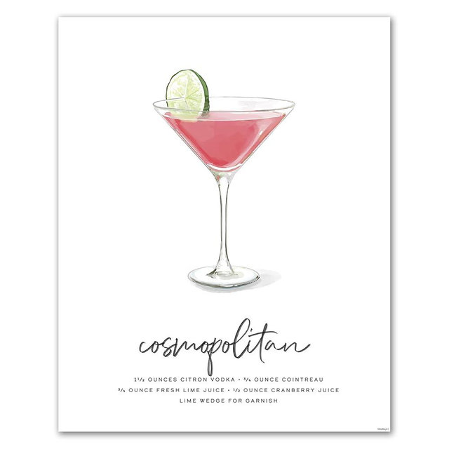Cosmopolitan Wall Art | 8x10 Unframed Vodka Cranberry Cocktail Print & Poster | Cosmo Drink Gift for Home Bar, Kitchen, Dining Room | Bar Cart Decor | Mod Day Art