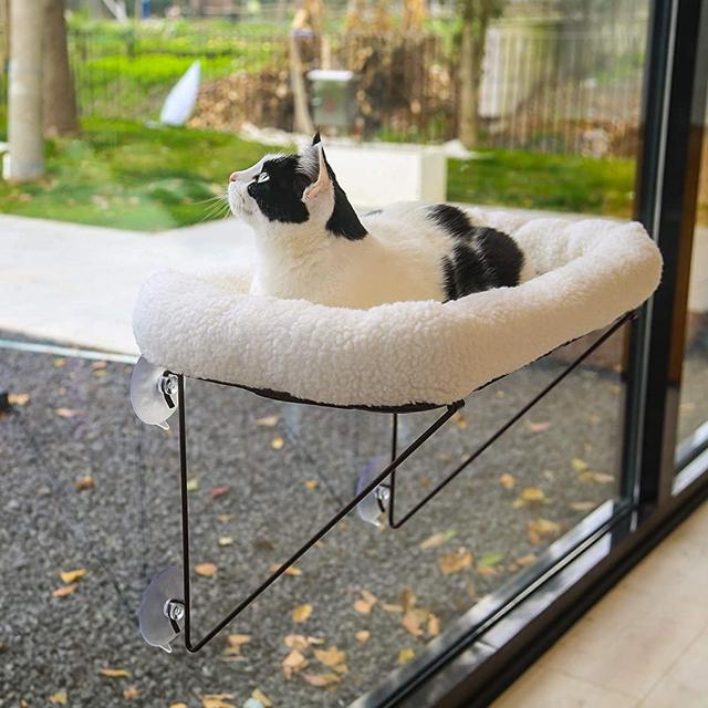 Zakkart Cat Window Perch for Indoor Cats - 100% Metal Supported from Below - Comes with Tailored Spacious Pet Bed - Cat Window Hammock for Large Cats & Kittens - for Sunbathing, Napping & Overlooking