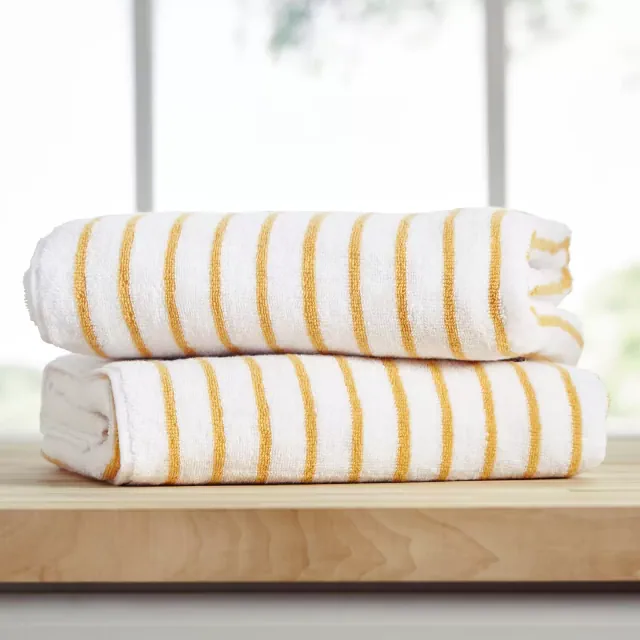 Cabana Stripe 100% Cotton Pool and Beach Towels - Oversized, Absorbent, Quick-Dry Towels - Becky Cameron, Yellow, Pack of 2