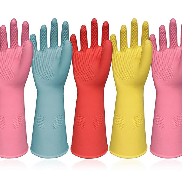Orerered Kitchen Dishwashing Gloves - 5 Pairs Colorful Rubber Cleaning Gloves Reusable for Household Washing Dishes Cleaning Gardening, Non-Slip Water Resistant Dish Gloves for Women Men Medium