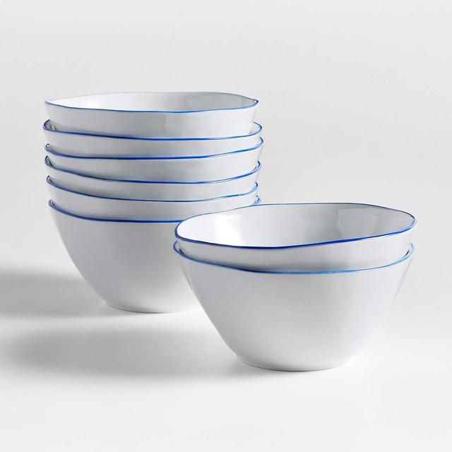 Mercer Blue Rim Porcelain Cereal Bowls, Set of 8