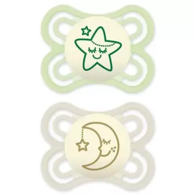 MAM Glow in the Dark Perfect Night Collection 0-6M 2-Pack Pacifiers in White/Green