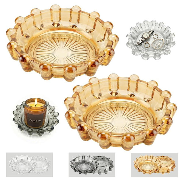 zwzlcfak Bubble Smoky Glass Candle Holder – Modern Anthropologie-Inspired Decor Dish for Small Candles & Diffusers | Stylish Tabletop Accent for Home Bar & Cozy Living Spaces (2, Golden (Amber))