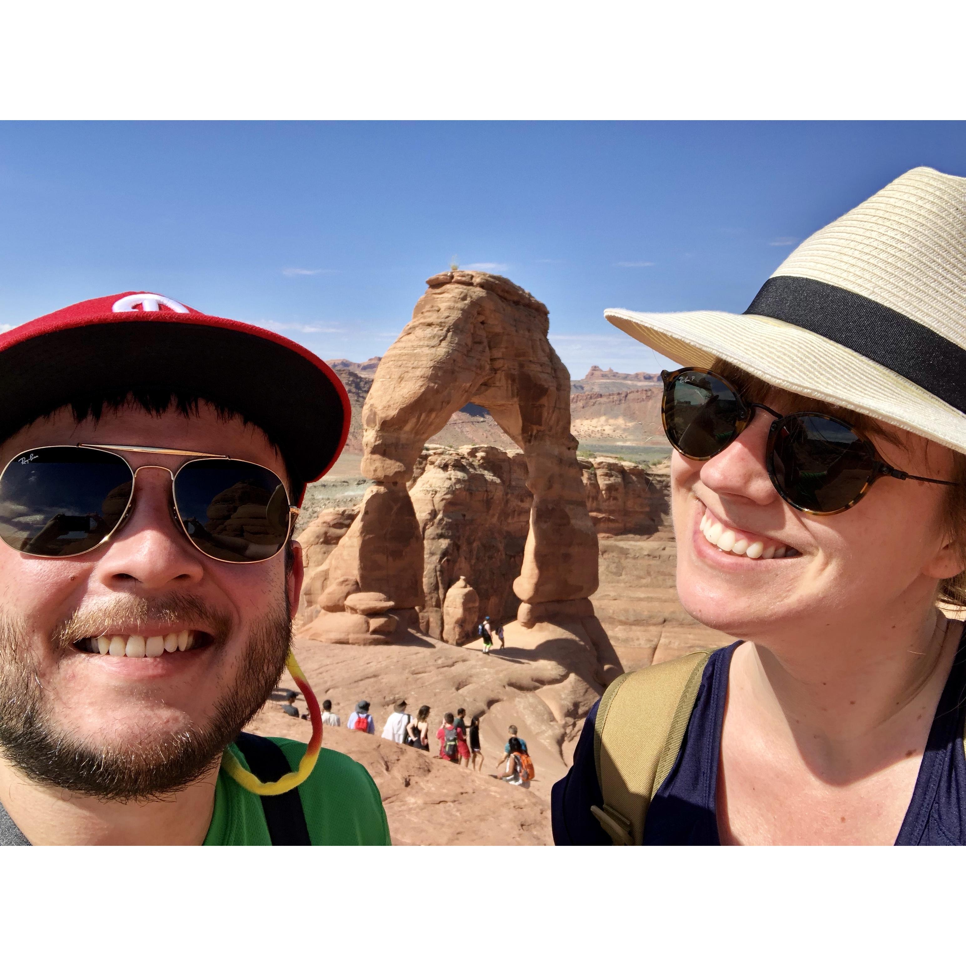 Not standing in line to get our photo with the Delicate Arch // Arches National Park // May 2018