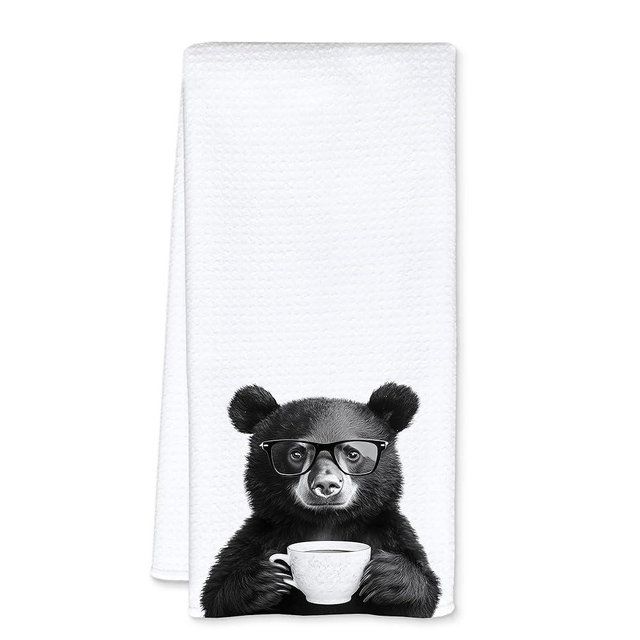 JFFTLL Bear Gifts Coffee Kitchen Towels, Gifts for Coffee Lovers Decorative Hand Tea Towel for Kitchen Home Bar, Funny Bear Owners Coffee Bar Decor,16x24 Inch