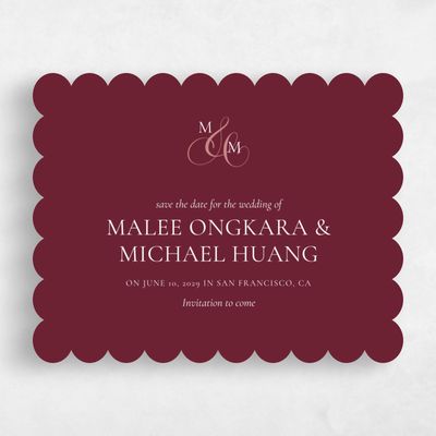 Red Scalloped Wedding Save the Date - Aven Landscape