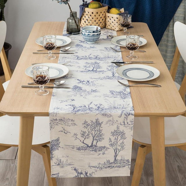 Rustic Table Runner Classic French Village Printed Linen Fabric Decorative 72 Inches Long Tablecloth Farmhouse Tea Table Runner Scarves Table Top Decor for Kitchen Dining Room Coffee Table (13x72 in)