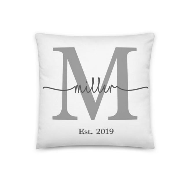 Personalized Last Name Est. Pillow, Family Name Farmhouse Pillow, Customized Wedding Gift, Linen Anniversary Initial