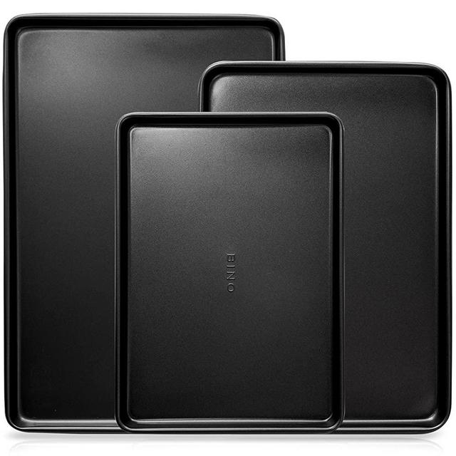 BINO Bakeware Nonstick Cookie Sheet Baking Tray Set, 3-Piece - Black | Premium Quality Baking Sheet Set with Nonstick Technology | Non-Toxic
