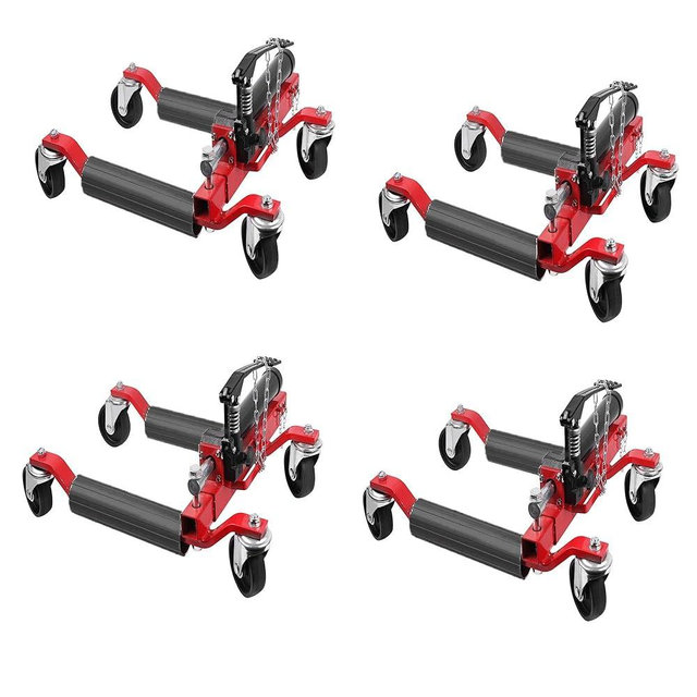 GarveeTech 4 Pcs Car Wheel Dolly with Hydraulic Tire Jack, 1500LBS Capacity Trailer Dolly for Vehicle Positioning for Truck RV Trailer, Red