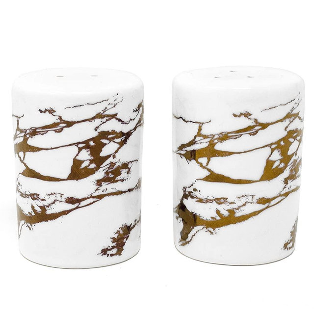Varato Design Gold Ceramic Salt and Pepper Shakers with Lids - Modern Salt and Pepper Shaker Set