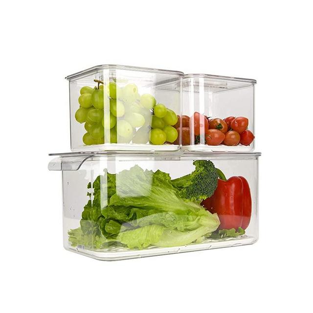 Ambergron Produce Saver for Fruit Vegetable, Lettuce Keeper Storage Container for Fridge Refrigerator, Set of 3, BPA-Free, Clear