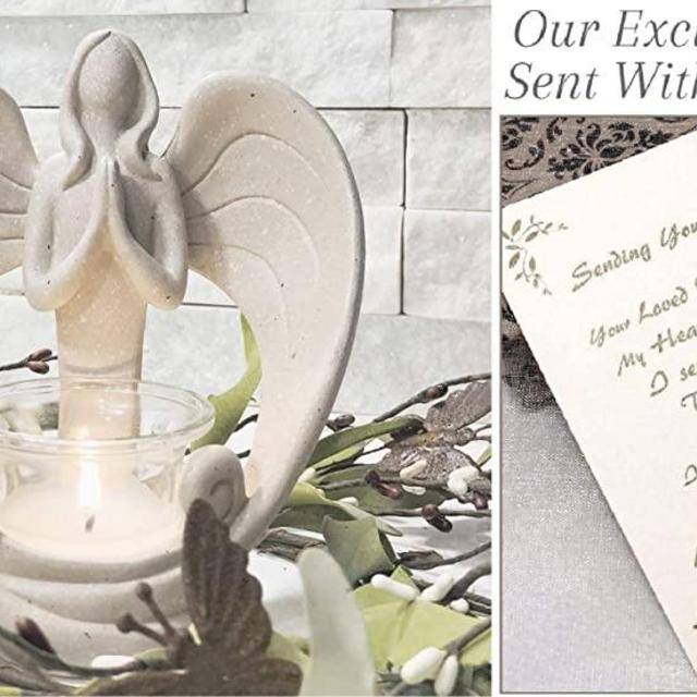 Funeral Flowers Alternative Sympathy Gift Statue Tealight Candle Holder LED Angel Figurines in Loving Memory of Loved One Bereavement Remembrance Condolence Gifts for Grief Loss of Loved One Grieving