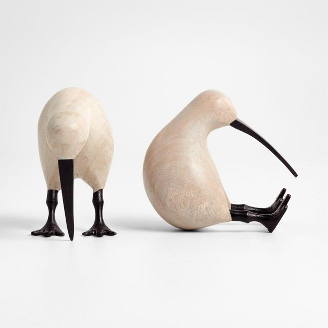 White Wood Kiwi Bird Set of 2