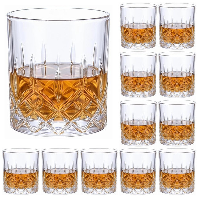SIXDEFLY 10oz Diamond Cut Whiskey Glasses Set of 12, Lead-Free Crystal Clear Old Fashioned Tumblers, Rocks Glassware for Bourbon, Scotch, Cocktails, Home Bar & Kitchen