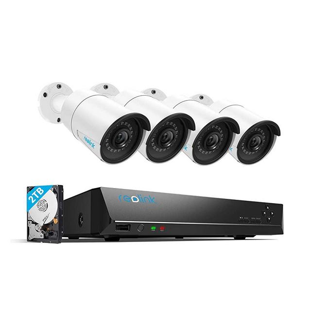 Reolink 4MP 8CH PoE Video Surveillance System, 4pcs Wired Outdoor 1440P PoE IP Cameras, 8MP 5MP 4MP Supported 8 Channel NVR Security System with 2TB HDD for 24/7 Recording RLK8-410B4