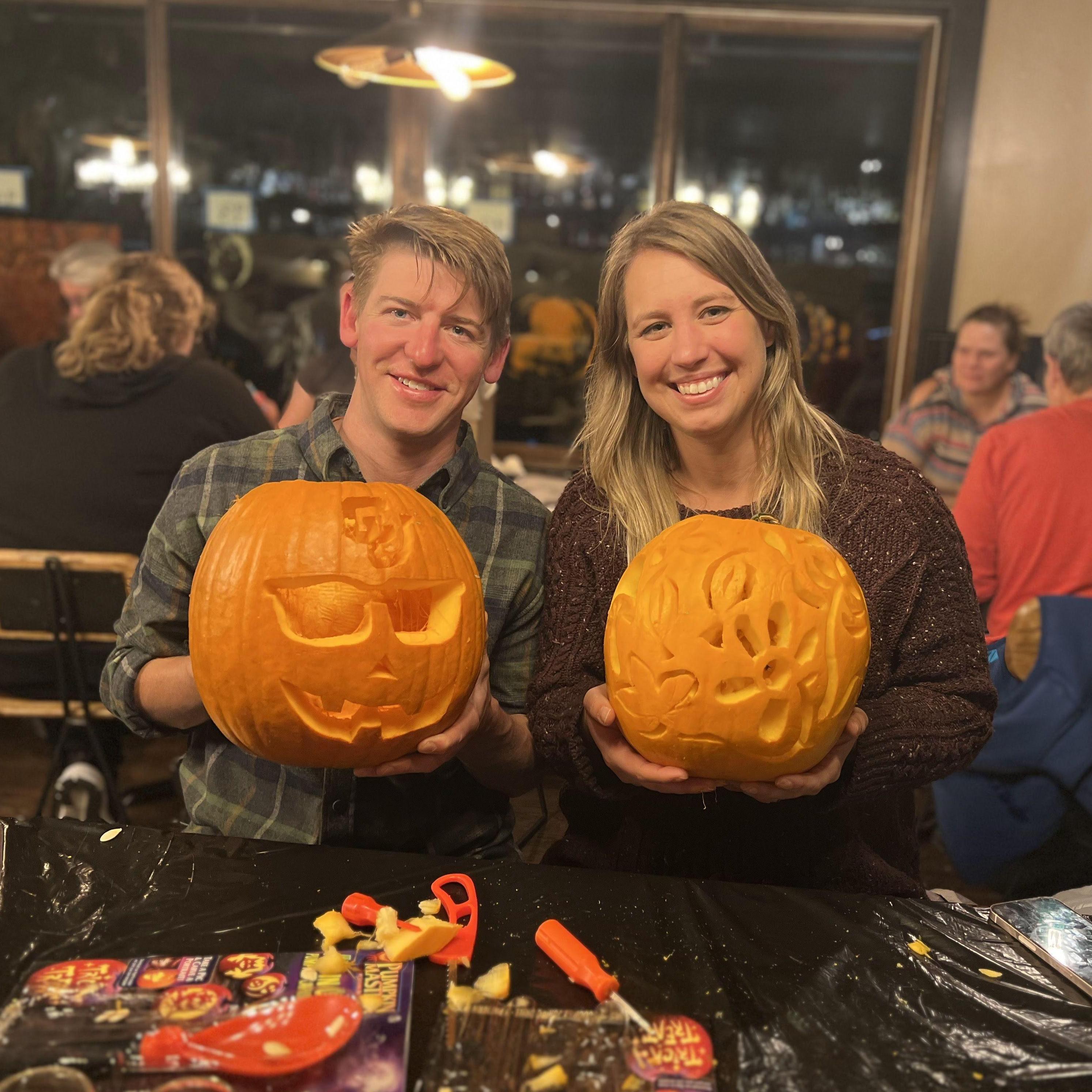 Hannah & Chris are Artsy! Halloween is Hannah's favorite holiday. Here is her grand prize-winning pumpkin, Chris' pumpkin is ok, too.