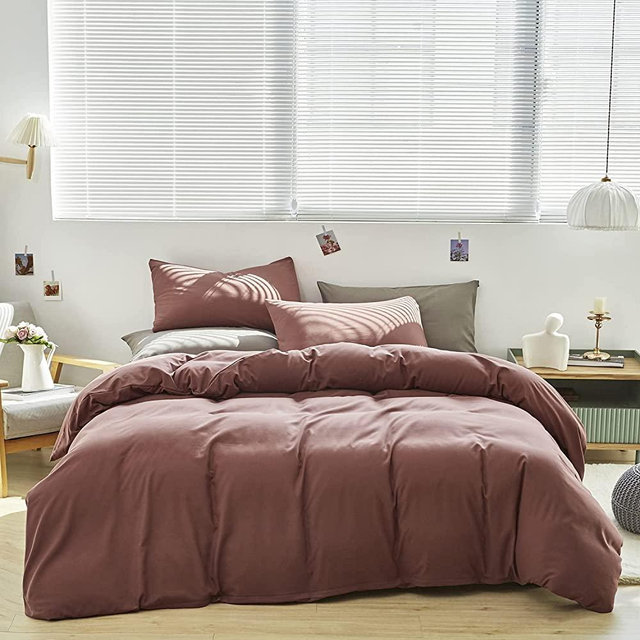 Cottonight Brick Red Comforter Set Queen Bedding Comforter Set Full Solid Modern Cotton Blackish Red Blanket Quilts Soft Simple Breathable Comforter Set for Women Men