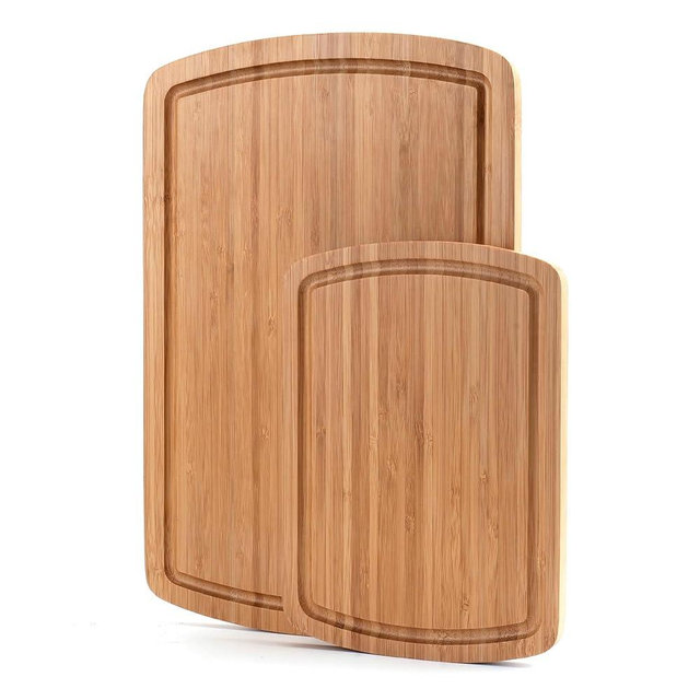 Bamboo Cutting Board Set of 2 - Cutting Board with Juice Groove, Double-Sided Cutting Board for Kitchen, Bamboo Serving Board Chopping Board for Meat, Vegetables and Cheese