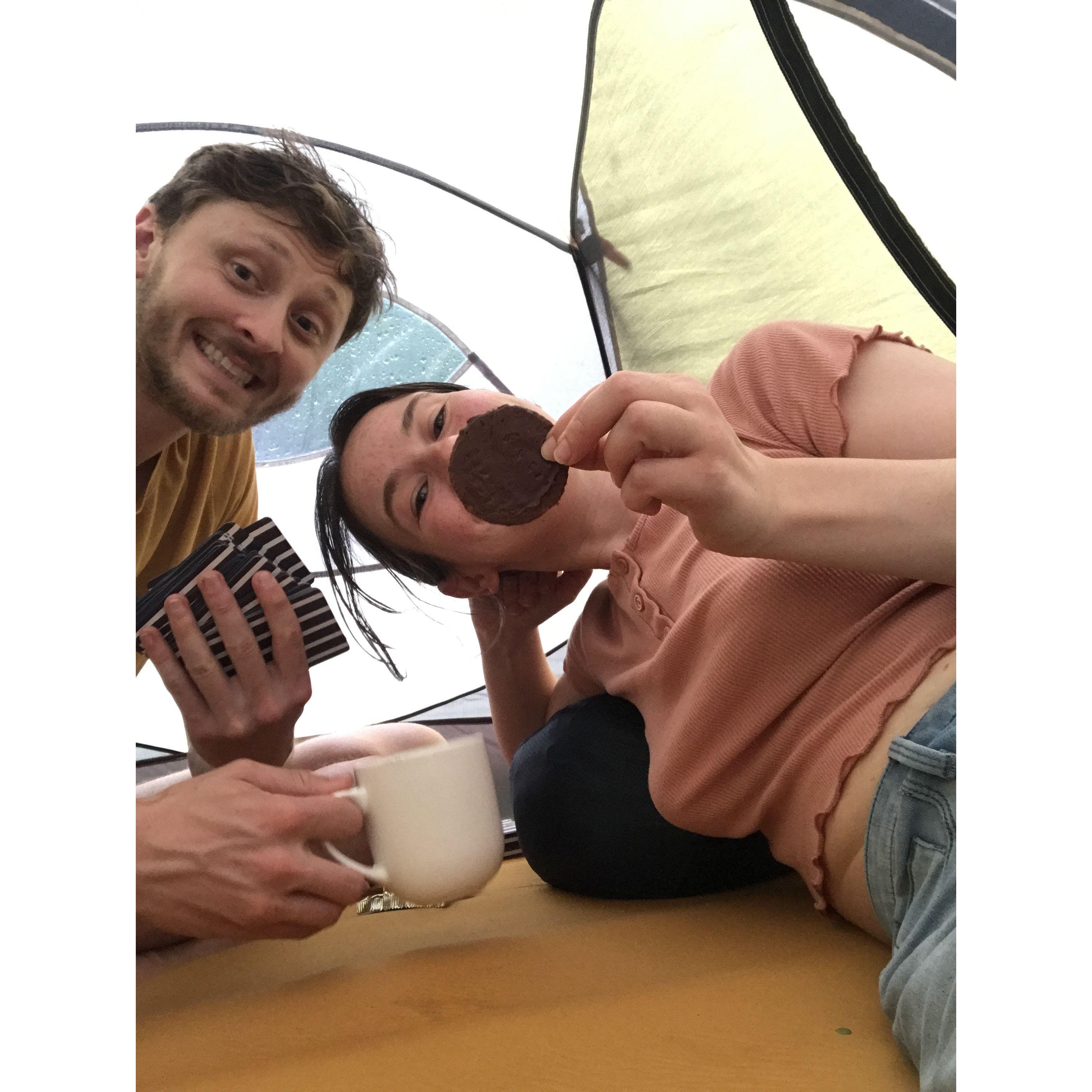 Rainy day in the tent.