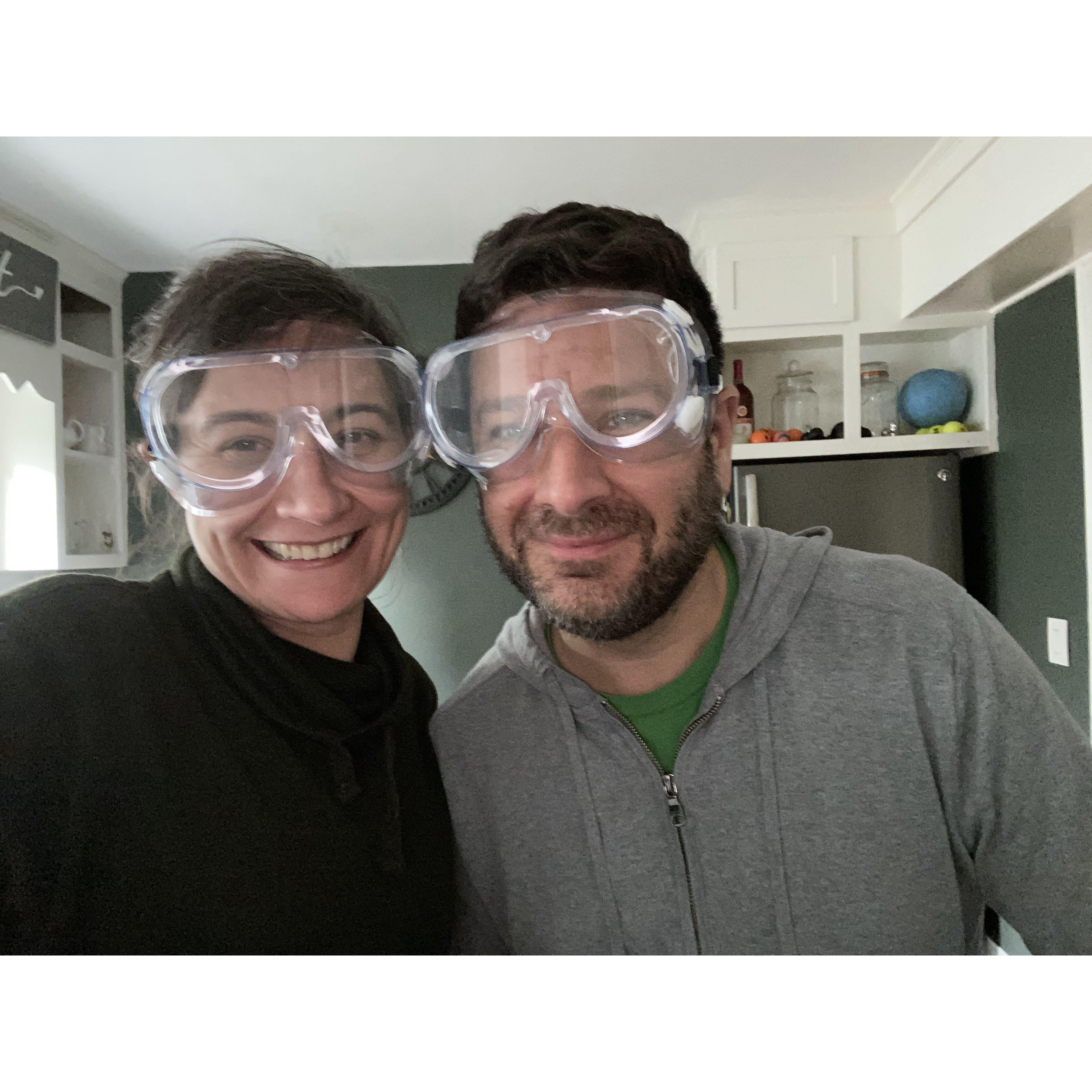 Making chili with Carolina Reaper peppers from our garden and the proper protective eye wear