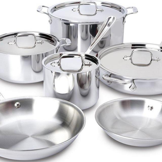 All-Clad 401877R Stainless Steel 3-Ply Bonded Dishwasher Safe Cookware Set, 10-Piece, Silver - 8400000960