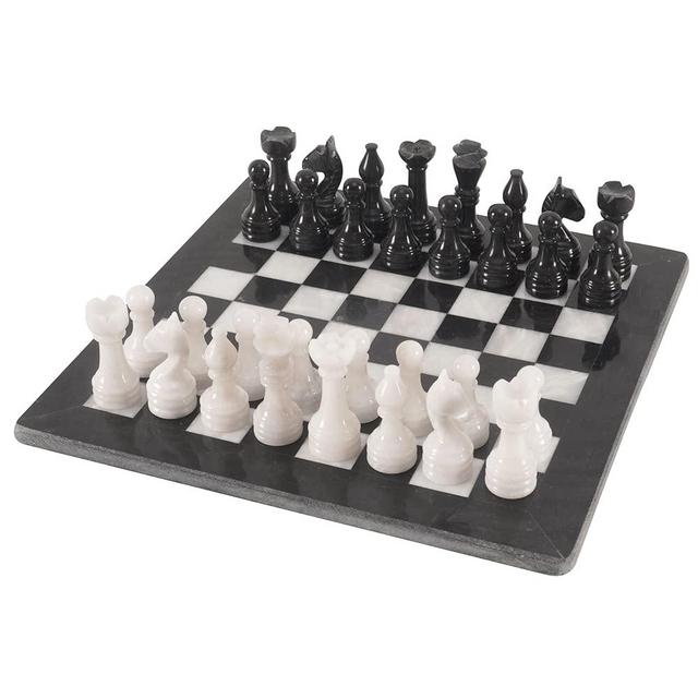 Lavish Deals 16 Inches Handmade Decor Ideas Large Chess Set Classic Board Game – Black and White Adult Marble Board Game with Complete 32 Chess Figures Set