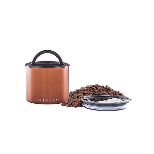 Airscape Stainless Steel Coffee Canister | Food Storage Container | Patented Airtight Lid | Push Out Excess Air Preserve Food Freshness (Small, Brushed Copper)