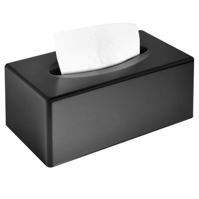 Y-in Hand Tissue Box Cover, Rectangular Facial Tissue Holder with Bottom, Decorative Storage Organizer Box for Bathroom Vanity, Countertops, Dressers, Night Stand, Parlors and Offices - Black