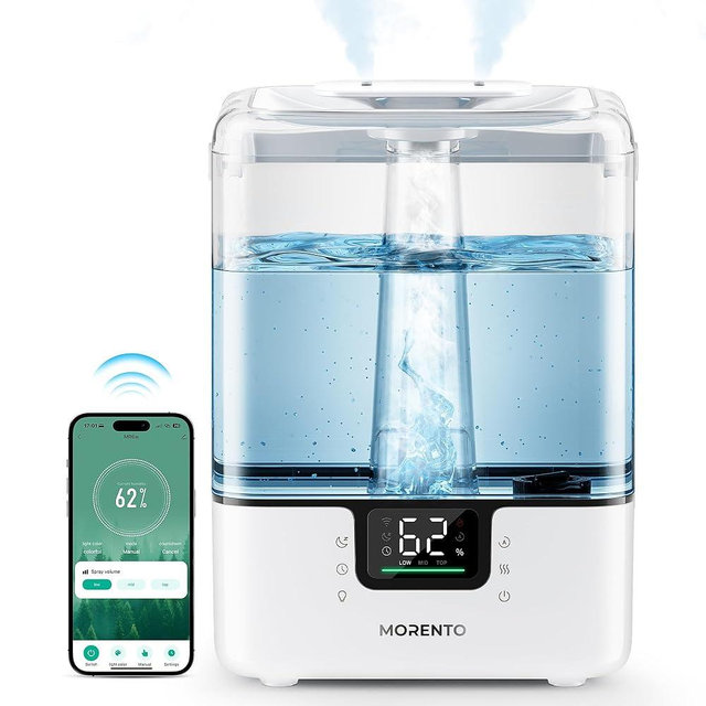 MORENTO Smart Humidifiers for Bedroom Large Room Home, 6L Cool Mist Top Fill Humidifiers with Essential Oil Diffuser, 7 Color NightLight, Smart App & Voice Control, for Nursery and Plants, White