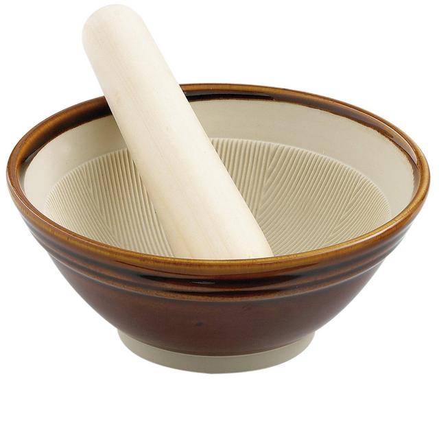 Helen’s Asian Kitchen Suribachi Set, Ceramic Mortar Bowl with Wooden Pestle
