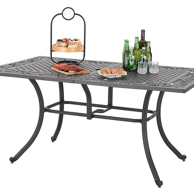 Sophia & William 6-Person Rectangular Cast Aluminium Outdoor Dining Table, Patio Bistro Table with 2.3" Umbrella Hole for Porch Backyard, Bronze