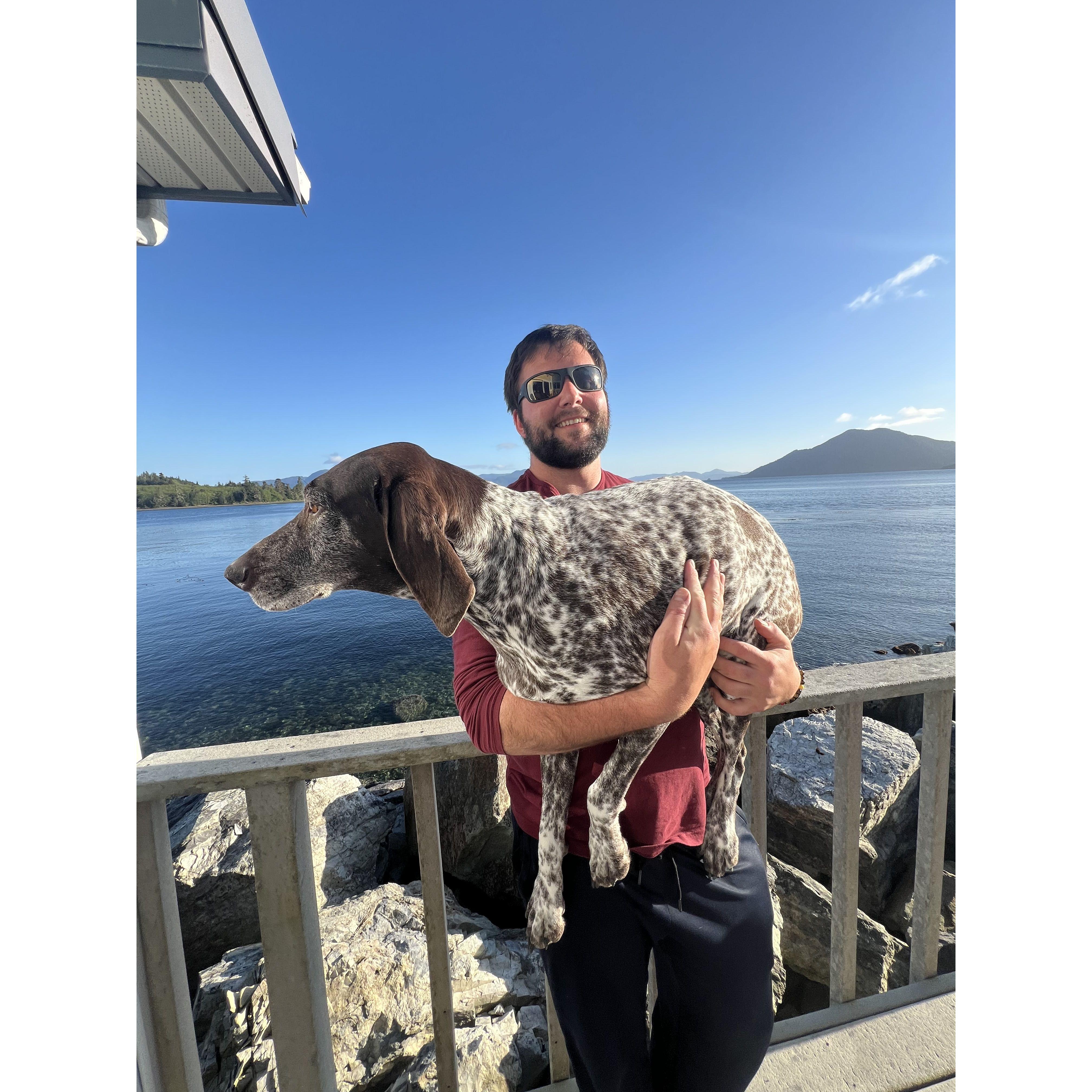 Patrick & Milo soaking up the sunny weather on our deck
