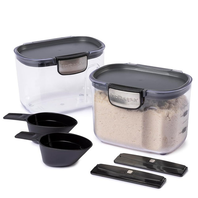 Progressive International ProKeeper+ Clear Plastic Airtight Food Baker's Kitchen Storage Organization Container Canister Set with Magnetic Accessories, 2- Piece Set (Specialty Flour 1.5-Quart)