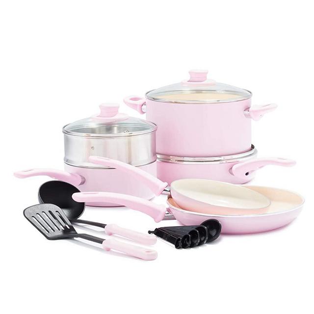 PINK POTS AND PANS SET GREENLIFE CERAMIC NONSTICK VS PARIS HILTON