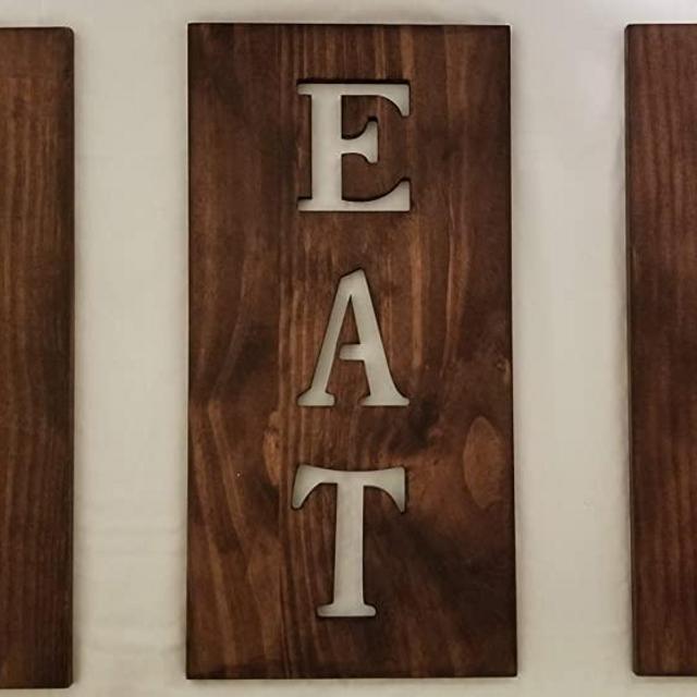 Michigan Warehouse Wooden Kitchen Decor, Cutlery Signs, Stained Brown Kitchen Art, Fork and Spoon Wall Decor, Wood Signs, Kitchen Designs, EAT Sign
