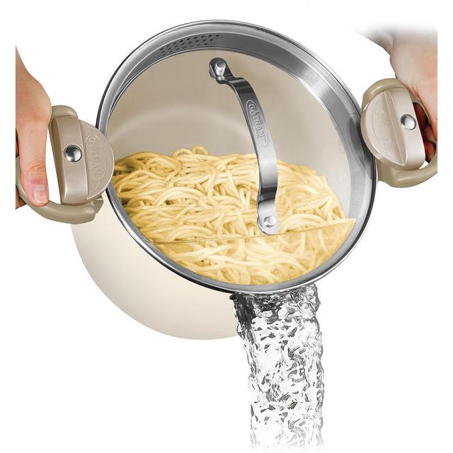 Gotham Steel Cream Ultra Nonstick Ceramic 5 Qt Pasta Pot with Strainer and Twist & Lock Handles