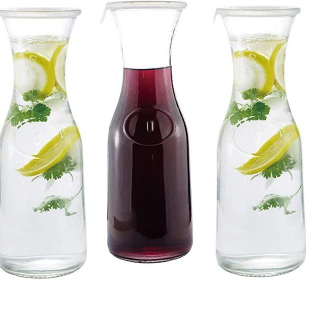 Glass Water or Wine Carafe W/Lids - 1 Liter (3)