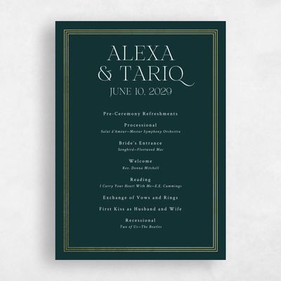 Dark Emerald, Green Wedding Program - Teagan Foil