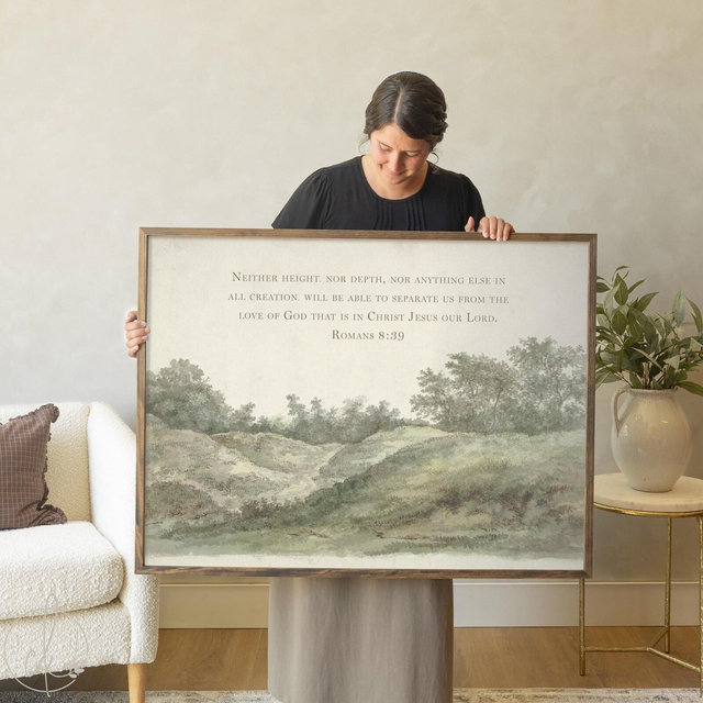 Scripture Wall Art | Romans 8:39 Bible Verse Print | Large Framed Landscape Painting | Christian Home Decor | Watercolor Nature Art | N85