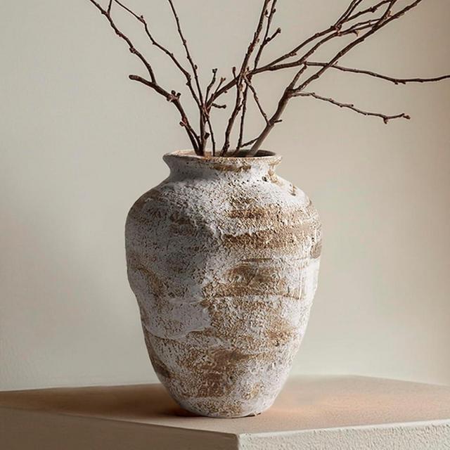 DIF DECO Ceramic Farmhouse Vase Rustic Decor,Pottery Decorative Flower Vases for Home Decor,Boho Vase for Table, Living Room,Bathroom,Shelf,Mantel Decoration,7.7 inch