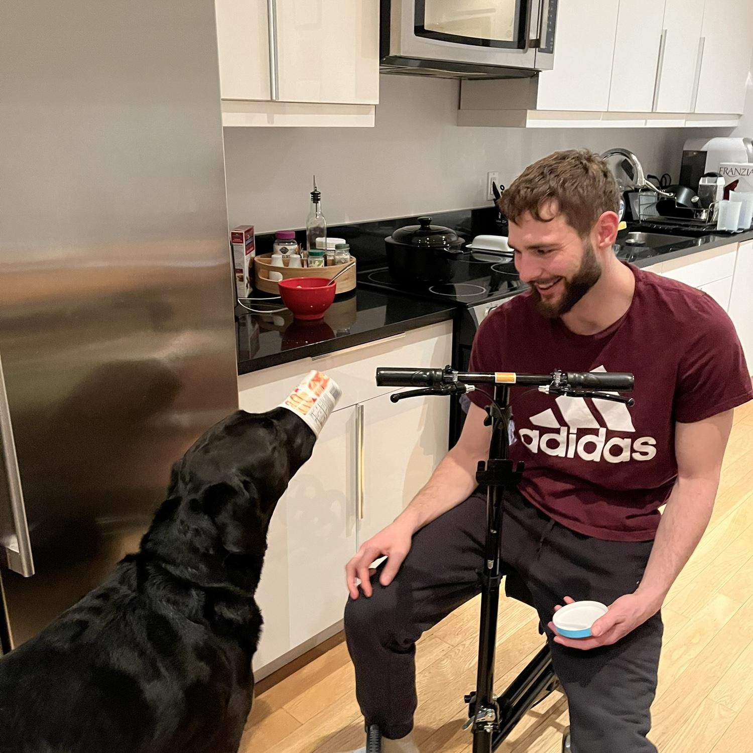 Peter feeding Gus ice cream for the first time.