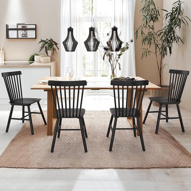 LUE BONA Dining Chairs Set of 4, Windsor Dining Chair, Spindle Back Wood Dining Chair, Kitchen Chairs Wooden Dining Chair, Farmhouse Dining Chairs for Kitchen and Dining Room, Black