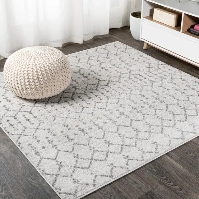 Moroccan HYPE Boho Vintage Diamond Cream/Gray 9' Square Area Rug - JONATHAN Y