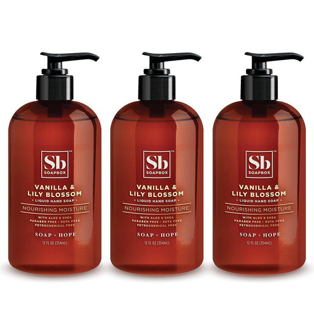 Soapbox Liquid Hand Soap, Vanilla & Lily Blossom - Gentle, Moisturizing Hand Cleanser, Vegan, Cruelty Free Hand Soap for Bathroom and Kitchen, 12oz Pump Bottles (Pack of 3)
