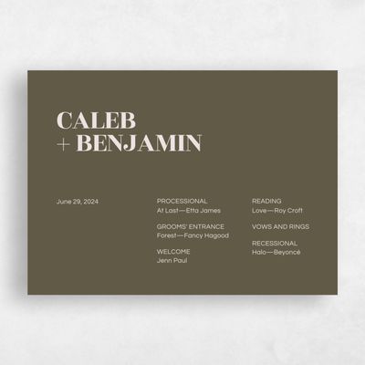 Khaki Olive, Green Wedding Program - Melvine