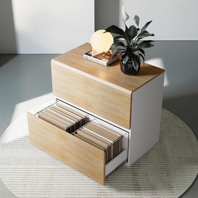 ModernMate 2 Drawer Lateral File Cabinet, 31W*28H Wood Filing Cabinet with Anti-tilt Mechanism, Home Office Storage Filing for Letter, A4 & Legal Size, Light Walnut